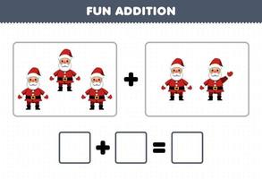 Education game for children fun addition by counting cute cartoon santa pictures printable winter worksheet vector