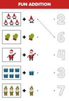 Education game for children fun counting and add one more cartoon gnome mitten santa gift box then choose the correct number winter worksheet vector