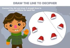 Education game for children help boy draw the lines to separate the hats printable winter worksheet vector