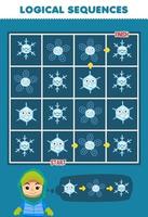 Education game for children logical sequence help girl sort snowflake from start to finish printable winter worksheet vector