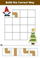 Education game for children build the correct way help cute cartoon gnome move to christmas tree printable winter worksheet vector