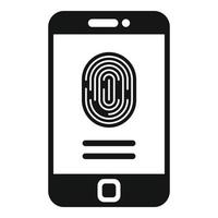 Fingerprint phone authentication icon, simple style vector