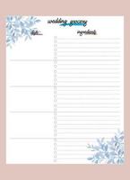 Wedding Grocery List Planner vector