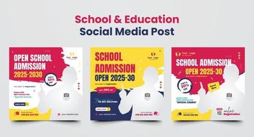 Back to school admission social media post or school admission social media post design template and color combination square web banner set template vector