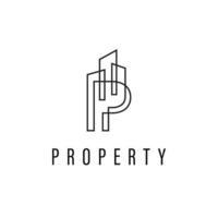 Letter P logo with the combination of the concept of modern buildings and lines vector