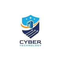 fortaleza y escudo del logotipo cibernético con el concepto de tecnología vector