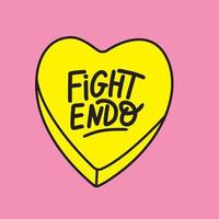 lucha de letras dibujadas a mano endo en corazón amarillo. mes de concientización sobre la endometriosis - marzo vector