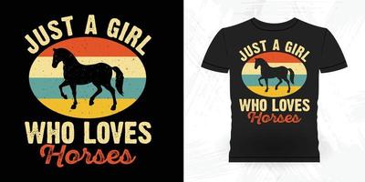 solo una chica que ama los caballos divertido montar a caballo retro vintage diseño de camiseta de caballo vector