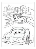 página para colorear de coche de dibujos animados feliz y divertido para los niños amantes del coche vector