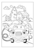 Happy And Funny Cartoon Car Coloring Page For Car Lover Kids vector