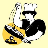 el chef espolvorea sal en la comida. concepto de ilustración de vector moderno de diseño plano