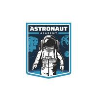 Astronaut academy icon, spaceman in outer space vector