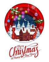 Christmas paper cut banner winter snowy town vector