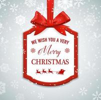 Christmas frame, red bow, snowflakes, Santa sleigh vector