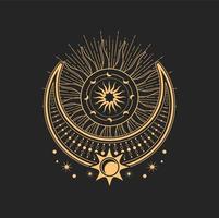 Crescent and moon esoteric occult symbols, tarot vector