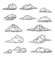 Cloud and cloudiness vintage sketch, cloudy sky vector