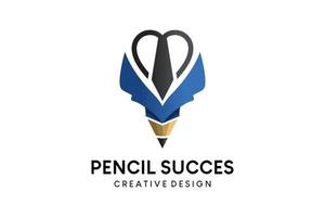 Success pencil logo design, pencil vector illustration combined with tie in heart