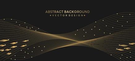 Black gold abstract background design with shiny luxury soft wave texture vector