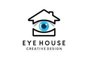 Eye home logo design or eye care home logo vector illustration