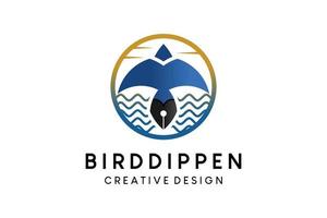 Dip pen icon logo design combined with an eagle in a creative concept vector