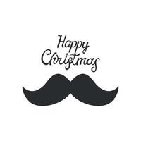 bigote con estilo festivo negro, saludo de feliz navidad sobre fondo blanco - vector
