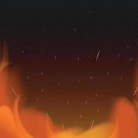 Realistic red-yellow fire on a dark background - Vector