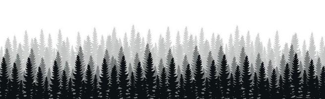 Panorama of dense forest, fir and pine natural green landscape, web background, template - Vector illustration