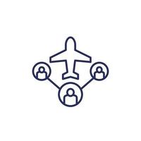 avión y pasajeros, icono de línea de capacidad de vuelo vector