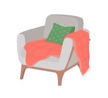 Cozy armchair with blanket semi flat color vector object. Editable element. Full sized item on white. Christmas festive decor simple cartoon style illustration for web graphic design and animation