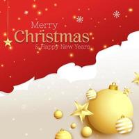 merry christmas and happy new year background with decorative vector