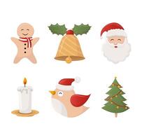 un conjunto de iconos navideños. santa claus, árbol de navidad y vela. tarjeta de vacaciones vector