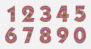 Colorful number collection with mandala design vector