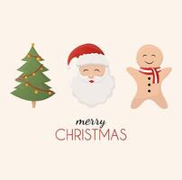 a set of Christmas icons. Santa Claus, Christmas tree and candle. holiday card vector