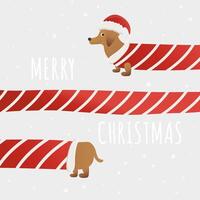 tarjeta de navidad con un lindo perro disfrazado de santa claus vector