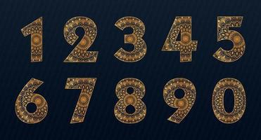 Gold color number collection with mandala design vector