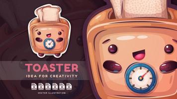 Cartoon character adorable toaster, hand drawn style kids illustration vector
