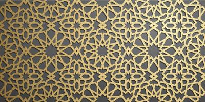 vector de ornamento islámico, motivo persa. Elementos de patrón redondo islámico de ramadán 3d. vector de símbolo árabe ornamental circular geométrico. fondo dorado
