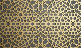 Islamic ornament vector , persian motiff . 3d ramadan islamic round pattern elements . Geometric circular ornamental arabic symbol vector . Gold background