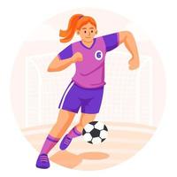 balón de fútbol femenino regateando en el concepto de campo vector