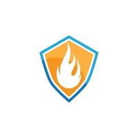 Escudo con ilustración de icono de vector de fuego