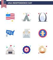 Editable Vector Line Pack of USA Day 9 Simple Flats of envelope usa building united map Editable USA Day Vector Design Elements