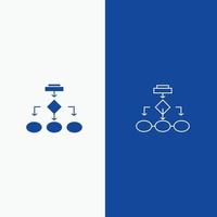 algoritmo de diagrama de flujo arquitectura de datos comerciales estructura de esquema línea de flujo de trabajo y glifo icono sólido bandera azul línea y glifo icono sólido bandera azul vector