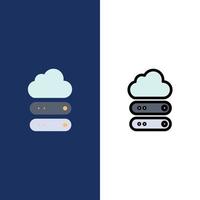 iconos de almacenamiento de datos en la nube grande conjunto de iconos rellenos de línea y plana fondo azul vectorial vector