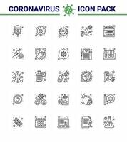 Coronavirus awareness icons 25 line icon Corona Virus Flu Related such as date travel flu prohibit virus viral coronavirus 2019nov disease Vector Design Elements