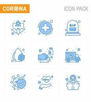 Novel Coronavirus 2019nCoV 9 Blue icon pack cleaning fever sign blood virus rip viral coronavirus 2019nov disease Vector Design Elements