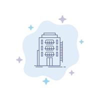 Building City Dormitory Hostel Hotel Blue Icon on Abstract Cloud Background vector