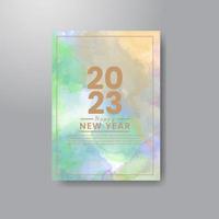 Happy new year 2023 card template with watercolor background vector