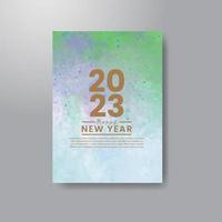 Happy new year 2023 card template with watercolor background vector