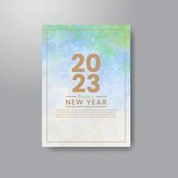 Happy new year 2023 card template with watercolor background vector