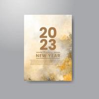 Happy new year 2023 card template with watercolor background vector